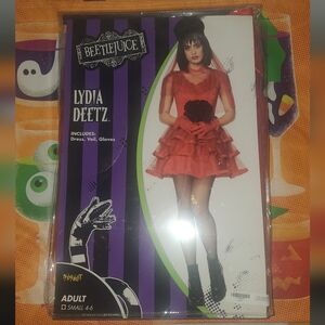 Lydia Deetz BEETLEJUICE Red Bride Dress Halloween Adult Costume Sz S Small 4-6